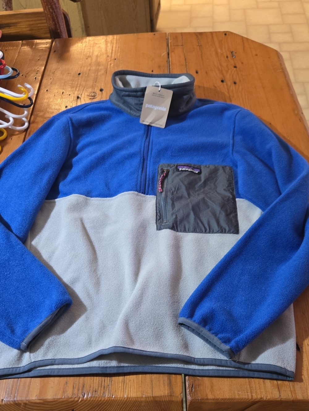 Nwt Patagonia Royal Blue and Light Gray Fleece Pullover Microdini 1/2 Zip Sz Xs
